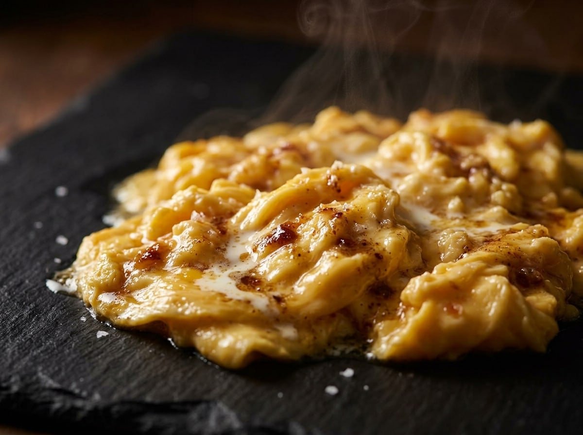 Brown Butter Scrambled Eggs, plated